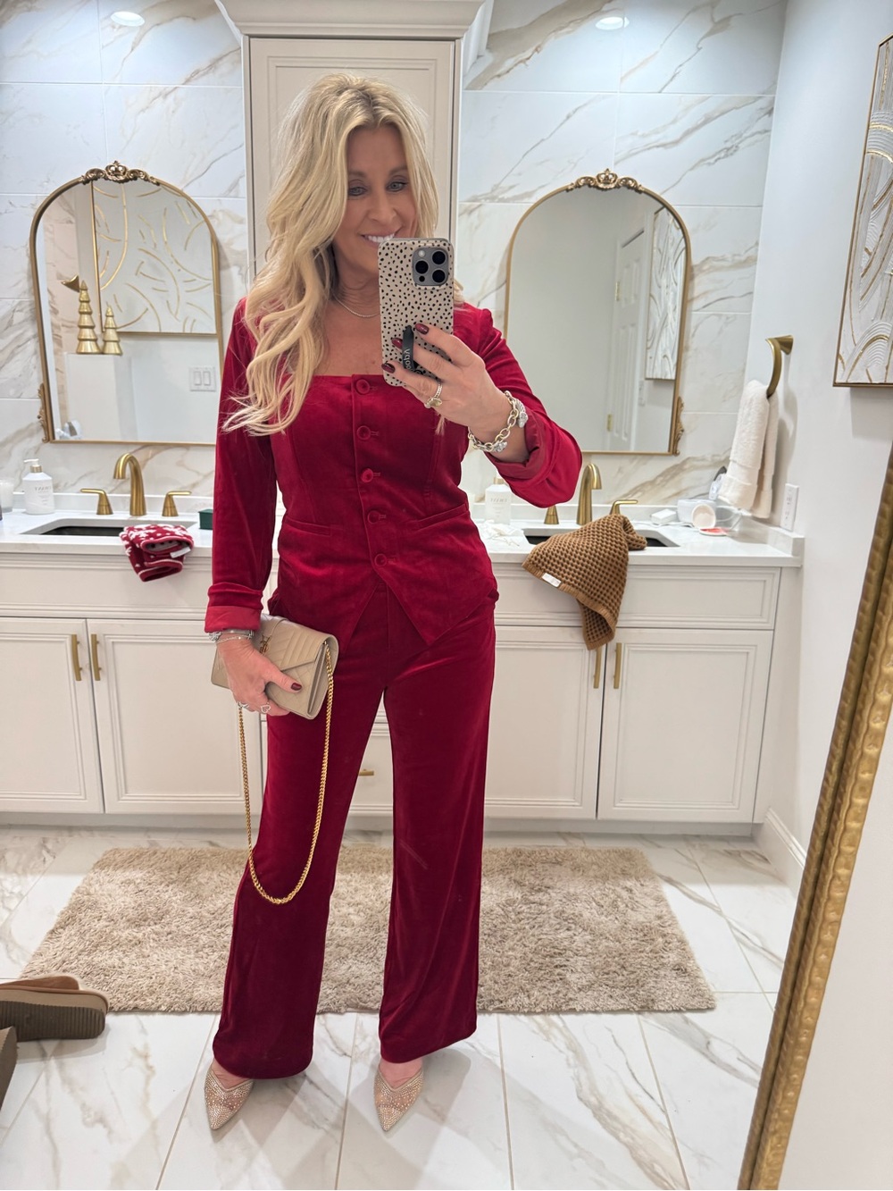 Women’s Red Velvet top and pants set - Elegant Holiday Style